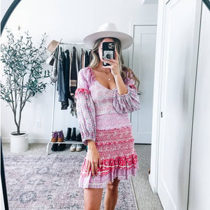 LOVESHACKFANCY Ensley Purple Floral Smocked Mini Dress EUC S